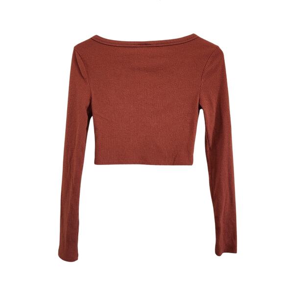 Urban Outfitters Rust Red Cropped Cardigan Top Ruched Detail Size Small - Picture 3 of 8